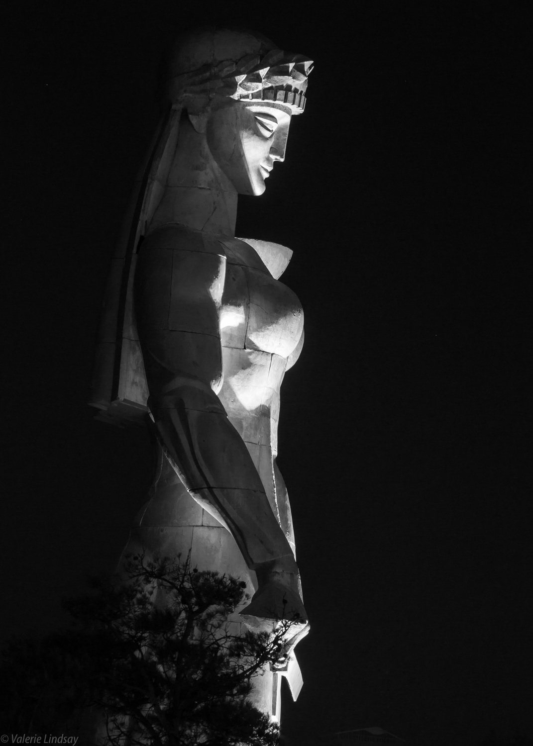 Statue lit up at night